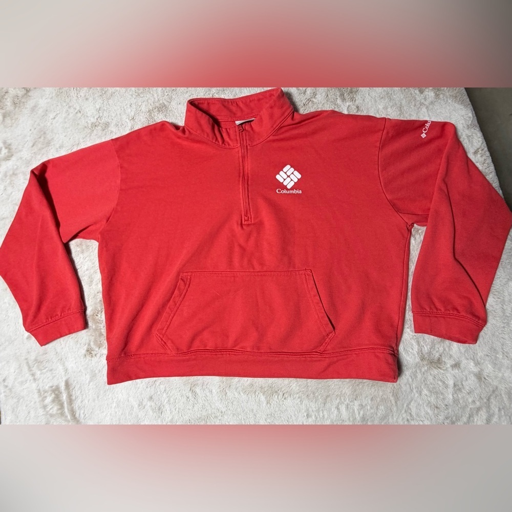 Columbia Women's 1/4 Zip-Up Red Crop Sweatshirt XXL